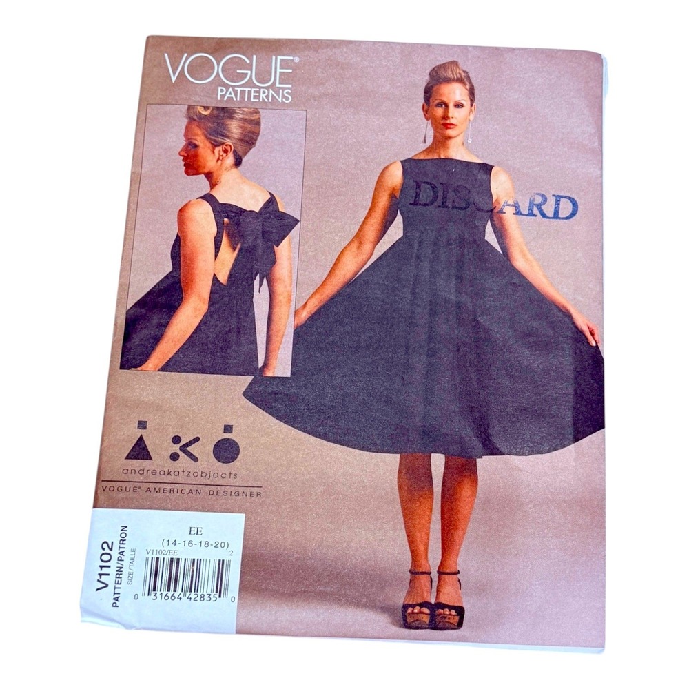 Vogue Pattern V1102 Dress Size 14‎ 16 18 20 Andrea Katz Objects New Uncut